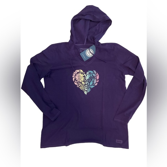 NWT LIFE IS GOOD Floral Rainbow Heart Long Sleeve Crusher-LITE Hooded Tee - Picture 5 of 7